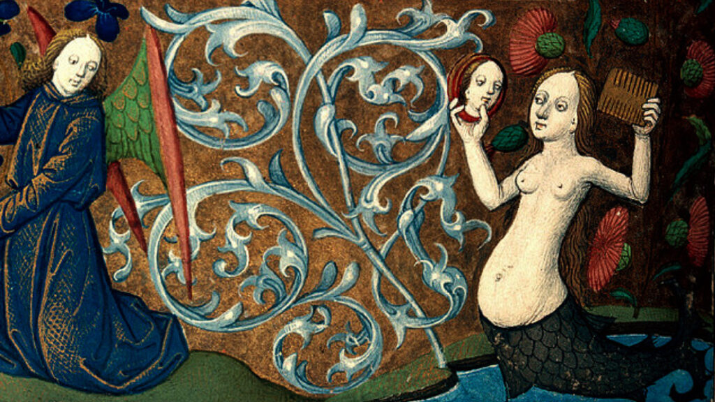 Sirena con pettine e specchio BM MS 69. Breviario, Bibliothèque Municipale, Besançon (1480 circa)